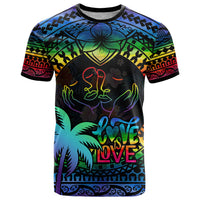 Personalised Fiji LGBT T Shirt Love Is Love Tapa Pattern Rainbow Water Color LT9 Black - Polynesian Pride