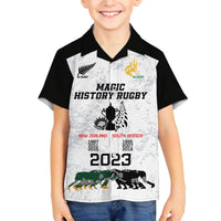 Custom New Zealand South Africa Rugby Family Matching Off Shoulder Short Dress and Hawaiian Shirt History Commemorative World Cup Winners Unique LT9 Son's Shirt White - Polynesian Pride