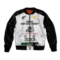 Custom New Zealand South Africa Rugby Sleeve Zip Bomber Jacket History Commemorative World Cup Winners Unique LT9 Unisex White - Polynesian Pride
