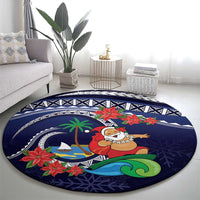 Felis Pusgua Guam Santa Round Carpet Merry Christmas with Polynesian Tribal