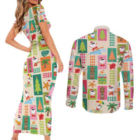 Mele Kalikimaka Hawaii Christmas Couples Matching Short Sleeve Bodycon Dress and Long Sleeve Button Shirt Funny Santan Hippie Style
