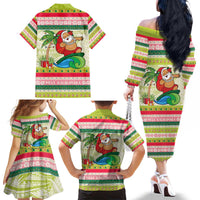 Mele Kalikimaka Hawaii Christmas Family Matching Off The Shoulder Long Sleeve Dress and Hawaiian Shirt Surfing Santa with Polynesian Tribal