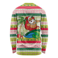 Mele Kalikimaka Hawaii Christmas Long Sleeve Shirt Surfing Santa with Polynesian Tribal LT9 - Polynesian Pride
