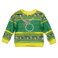 Meri Kiritimiti Cook Islands Christmas Kid Ugly Christmas Sweater Maroro Flying Fish and White Stars LT9 Kid Green - Polynesian Pride