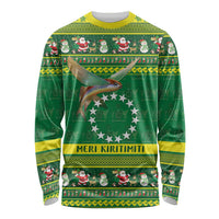 Meri Kiritimiti Cook Islands Christmas Long Sleeve Shirt Maroro Flying Fish and White Stars LT9 Unisex Green - Polynesian Pride