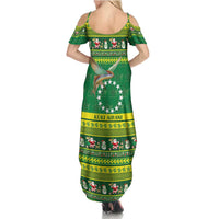 Meri Kiritimiti Cook Islands Christmas Summer Maxi Dress Maroro Flying Fish and White Stars LT9 - Polynesian Pride