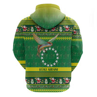 Meri Kiritimiti Cook Islands Christmas Zip Hoodie Maroro Flying Fish and White Stars