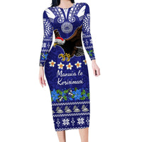 American Samoa Christmas Family Matching Long Sleeve Bodycon Dress and Hawaiian Shirt Manuia le Kerisimasi Polynesian Tribal LT9 Mom's Dress Blue - Polynesian Pride
