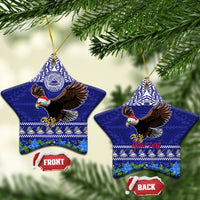 Personalised American Samoa Christmas Ceramic Ornament Manuia le Kerisimasi Polynesian Tribal LT9 Star Blue - Polynesian Pride