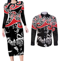 Aotearoa Toitu Te Tiriti Couples Matching Long Sleeve Bodycon Dress and Long Sleeve Button Shirt New Zealand Stand Together Stand Stronger