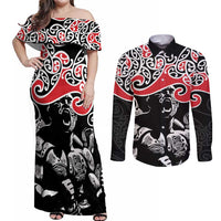Aotearoa Toitu Te Tiriti Couples Matching Off Shoulder Maxi Dress and Long Sleeve Button Shirt New Zealand Stand Together Stand Stronger