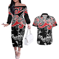 Aotearoa Toitu Te Tiriti Couples Matching Off The Shoulder Long Sleeve Dress and Hawaiian Shirt New Zealand Stand Together Stand Stronger
