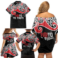 Aotearoa Toitu Te Tiriti Family Matching Off Shoulder Short Dress and Hawaiian Shirt New Zealand Stand Together Stand Stronger LT9 - Polynesian Pride