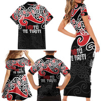 Aotearoa Toitu Te Tiriti Family Matching Short Sleeve Bodycon Dress and Hawaiian Shirt New Zealand Stand Together Stand Stronger LT9 - Polynesian Pride