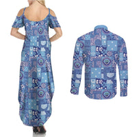 Federated States of Micronesia Merry Christmas Couples Matching Summer Maxi Dress and Long Sleeve Button Shirt Pacific Patchwork Xmas Vibes LT9 - Polynesian Pride
