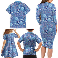 Federated States of Micronesia Merry Christmas Family Matching Long Sleeve Bodycon Dress and Hawaiian Shirt Pacific Patchwork Xmas Vibes - Polynesian Pride