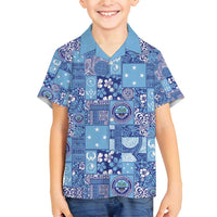 Federated States of Micronesia Merry Christmas Family Matching Long Sleeve Bodycon Dress and Hawaiian Shirt Pacific Patchwork Xmas Vibes LT9 Son's Shirt Blue - Polynesian Pride