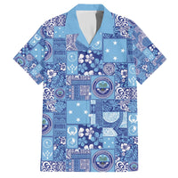 Federated States of Micronesia Merry Christmas Family Matching Off The Shoulder Long Sleeve Dress and Hawaiian Shirt Pacific Patchwork Xmas Vibes LT9 Dad's Shirt - Short Sleeve Blue - Polynesian Pride