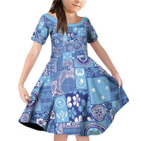 Federated States of Micronesia Merry Christmas Family Matching Off Shoulder Short Dress and Hawaiian Shirt Pacific Patchwork Xmas Vibes - Polynesian Pride