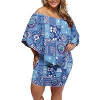 Federated States of Micronesia Merry Christmas Family Matching Off Shoulder Short Dress and Hawaiian Shirt Pacific Patchwork Xmas Vibes - Polynesian Pride