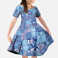 Federated States of Micronesia Merry Christmas Kid Short Sleeve Dress Pacific Patchwork Xmas Vibes - Polynesian Pride