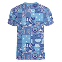 Federated States of Micronesia Merry Christmas Women V-Neck T-Shirt Pacific Patchwork Xmas Vibes - Polynesian Pride