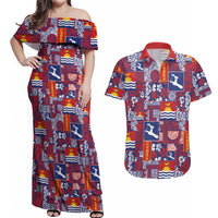 Kiribati Tekeraoi n te Kiritimati Couples Matching Off Shoulder Maxi Dress and Hawaiian Shirt Pacific Patchwork Xmas Vibes LT9 Red - Polynesian Pride
