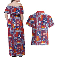 Kiribati Tekeraoi n te Kiritimati Couples Matching Off Shoulder Maxi Dress and Hawaiian Shirt Pacific Patchwork Xmas Vibes LT9 - Polynesian Pride