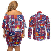 Kiribati Tekeraoi n te Kiritimati Couples Matching Off Shoulder Short Dress and Long Sleeve Button Shirt Pacific Patchwork Xmas Vibes - Polynesian Pride