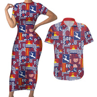 Kiribati Tekeraoi n te Kiritimati Couples Matching Short Sleeve Bodycon Dress and Hawaiian Shirt Pacific Patchwork Xmas Vibes LT9 Red - Polynesian Pride