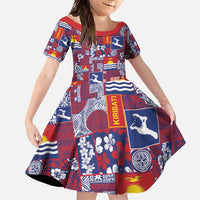 Kiribati Tekeraoi n te Kiritimati Family Matching Off Shoulder Maxi Dress and Hawaiian Shirt Pacific Patchwork Xmas Vibes LT9 Daughter's Dress Red - Polynesian Pride