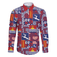 Kiribati Tekeraoi n te Kiritimati Family Matching Off Shoulder Maxi Dress and Hawaiian Shirt Pacific Patchwork Xmas Vibes LT9 Dad's Shirt - Long Sleeve Red - Polynesian Pride