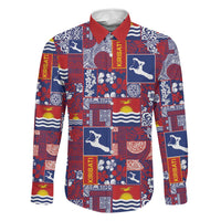 Kiribati Tekeraoi n te Kiritimati Family Matching Summer Maxi Dress and Hawaiian Shirt Pacific Patchwork Xmas Vibes LT9 Dad's Shirt - Long Sleeve Red - Polynesian Pride