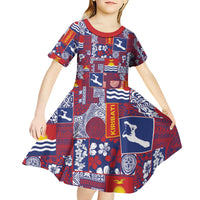 Kiribati Tekeraoi n te Kiritimati Kid Short Sleeve Dress Pacific Patchwork Xmas Vibes - Polynesian Pride