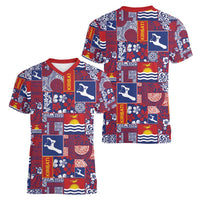 Kiribati Tekeraoi n te Kiritimati Women V-Neck T-Shirt Pacific Patchwork Xmas Vibes - Polynesian Pride