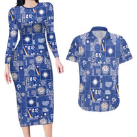 Marshall Islands Merry Christmas Couples Matching Long Sleeve Bodycon Dress and Hawaiian Shirt Pacific Patchwork Xmas Vibes LT9 Blue - Polynesian Pride