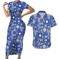 Marshall Islands Merry Christmas Couples Matching Short Sleeve Bodycon Dress and Hawaiian Shirt Pacific Patchwork Xmas Vibes LT9 Blue - Polynesian Pride