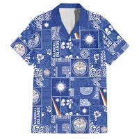 Marshall Islands Merry Christmas Family Matching Mermaid Dress and Hawaiian Shirt Pacific Patchwork Xmas Vibes LT9 Dad's Shirt - Short Sleeve Blue - Polynesian Pride