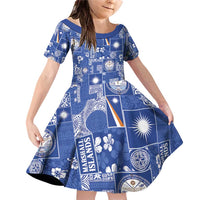 Marshall Islands Merry Christmas Family Matching Off Shoulder Short Dress and Hawaiian Shirt Pacific Patchwork Xmas Vibes LT9 Daughter's Dress Blue - Polynesian Pride