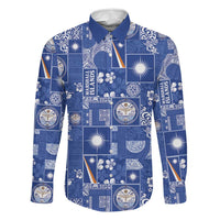 Marshall Islands Merry Christmas Family Matching Puletasi and Hawaiian Shirt Pacific Patchwork Xmas Vibes LT9 Dad's Shirt - Long Sleeve Blue - Polynesian Pride