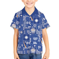 Marshall Islands Merry Christmas Family Matching Puletasi and Hawaiian Shirt Pacific Patchwork Xmas Vibes LT9 Son's Shirt Blue - Polynesian Pride