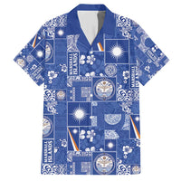 Marshall Islands Merry Christmas Family Matching Short Sleeve Bodycon Dress and Hawaiian Shirt Pacific Patchwork Xmas Vibes LT9 Dad's Shirt - Short Sleeve Blue - Polynesian Pride