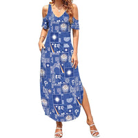 Marshall Islands Merry Christmas Family Matching Summer Maxi Dress and Hawaiian Shirt Pacific Patchwork Xmas Vibes LT9 Mom's Dress Blue - Polynesian Pride