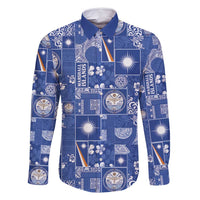 Marshall Islands Merry Christmas Family Matching Tank Maxi Dress and Hawaiian Shirt Pacific Patchwork Xmas Vibes LT9 Dad's Shirt - Long Sleeve Blue - Polynesian Pride