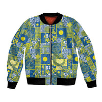 Palau Ungil Kurismas Bomber Jacket Pacific Patchwork Xmas Vibes - Polynesian Pride