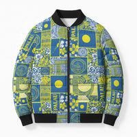Palau Ungil Kurismas Bomber Puffer Jacket Pacific Patchwork Xmas Vibes - Polynesian Pride