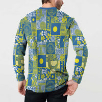 Palau Ungil Kurismas Button Sweatshirt Pacific Patchwork Xmas Vibes - Polynesian Pride