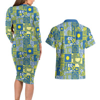Palau Ungil Kurismas Couples Matching Long Sleeve Bodycon Dress and Hawaiian Shirt Pacific Patchwork Xmas Vibes LT9 - Polynesian Pride