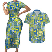 Palau Ungil Kurismas Couples Matching Short Sleeve Bodycon Dress and Hawaiian Shirt Pacific Patchwork Xmas Vibes LT9 Green - Polynesian Pride