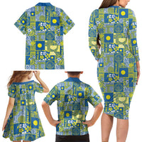 Palau Ungil Kurismas Family Matching Long Sleeve Bodycon Dress and Hawaiian Shirt Pacific Patchwork Xmas Vibes - Polynesian Pride